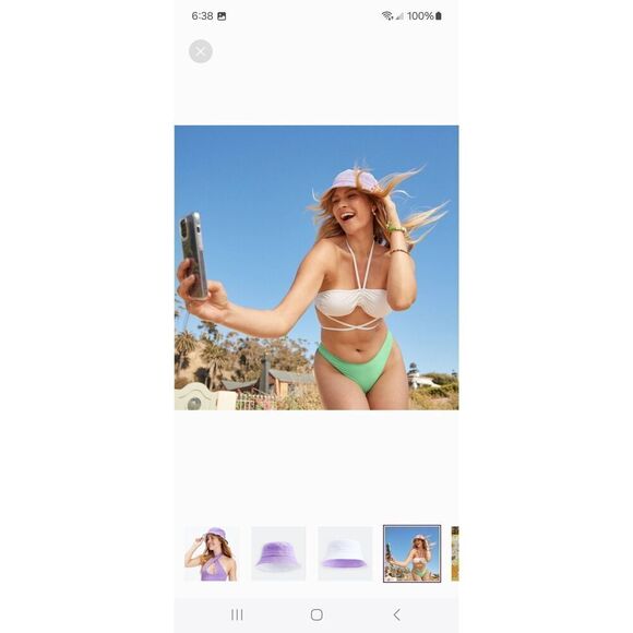 New Fabletics Reversible Terry Bucket Hat Wild Wisteria Bright White Cap main image 5